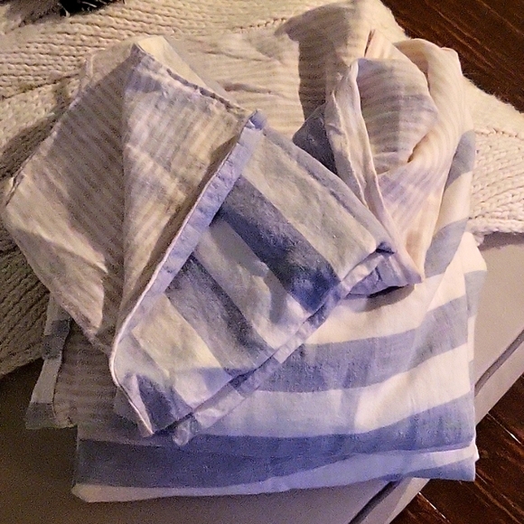 BALLARD DESIGNS King Duvet  Riviera Linen Blue & Beige Stripe Duvet + Sham - Picture 4 of 6